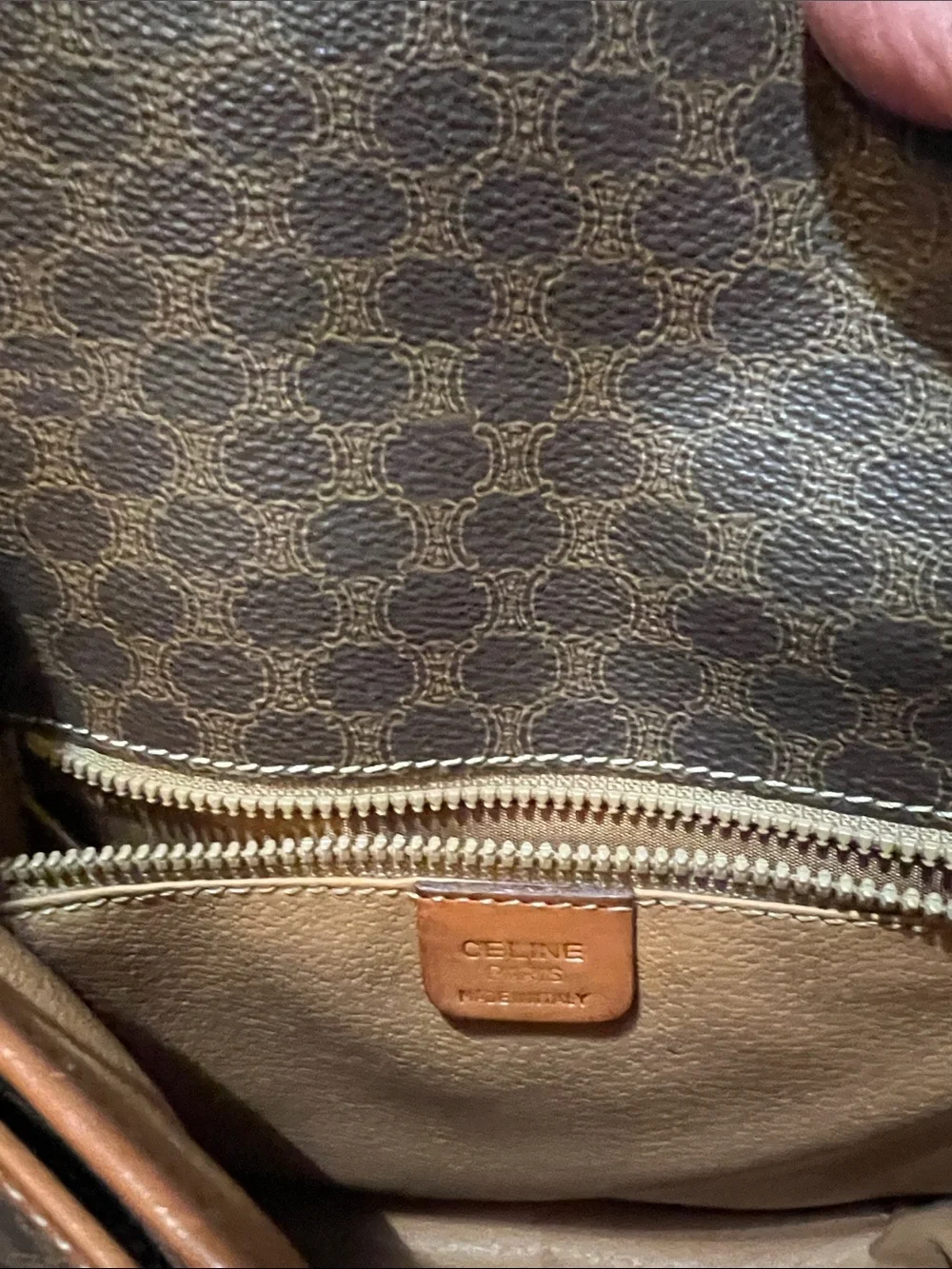 Authentic Celine Brown Monogram Crossbody Bag with Tan Leather Trim - Picture 6 of 16